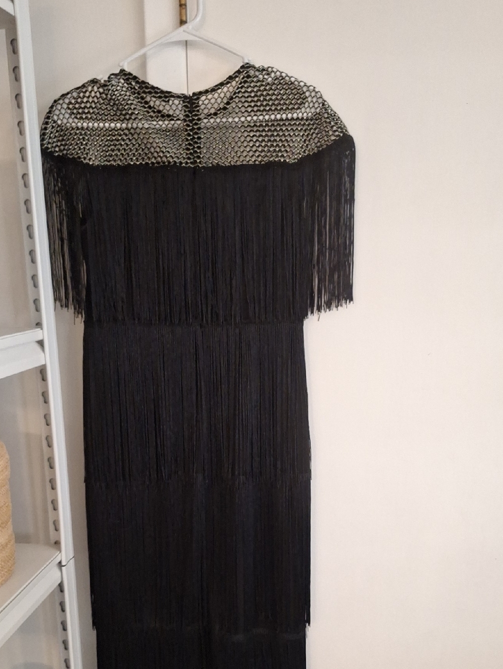 Black Fringe Maxi Dress with Metallic Yoke Size S/M